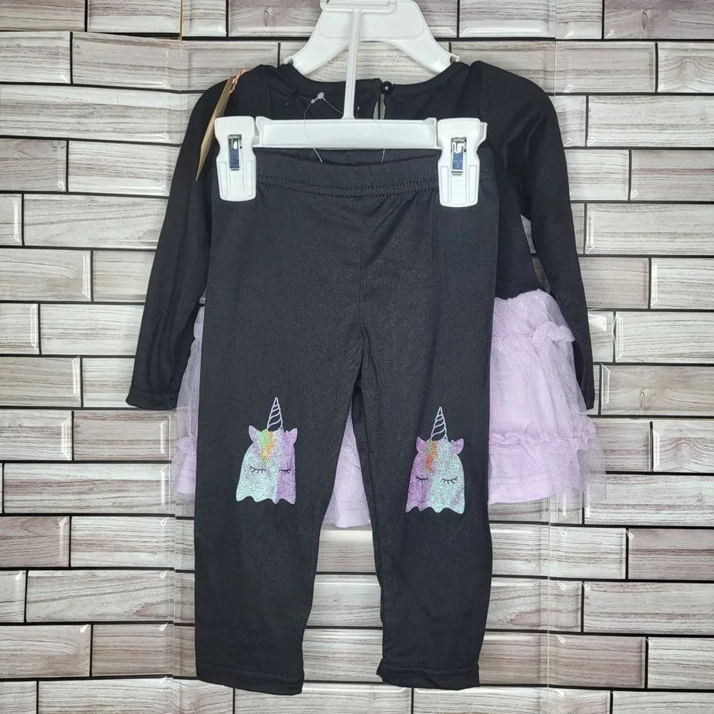 New Toddler Halloween Outfit Long Sleeve‎ Black Dress Shirt Unicorn 24 Months